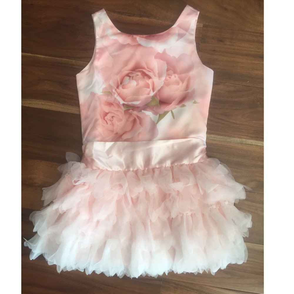 Biscotti Dress with printed roses and tulle bottom